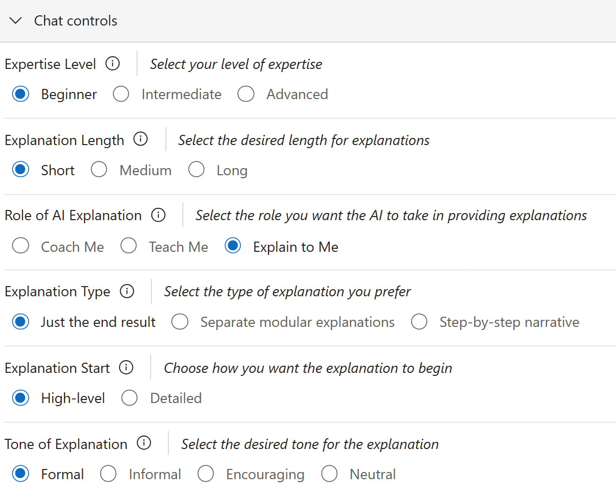 Static UI options